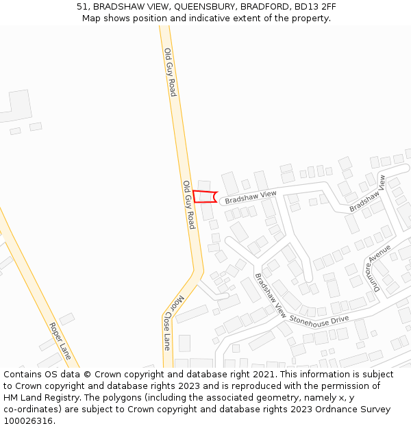 51, BRADSHAW VIEW, QUEENSBURY, BRADFORD, BD13 2FF: Location map and indicative extent of plot