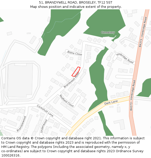 51, BRANDYWELL ROAD, BROSELEY, TF12 5ST: Location map and indicative extent of plot