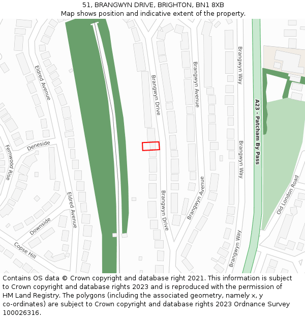 51, BRANGWYN DRIVE, BRIGHTON, BN1 8XB: Location map and indicative extent of plot