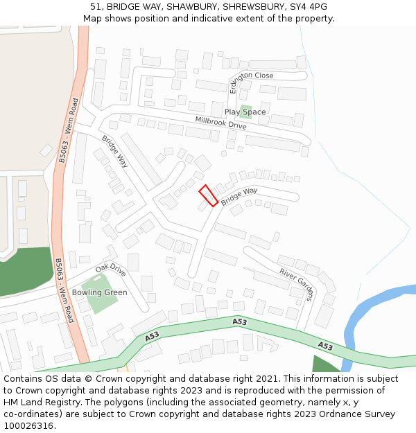 51, BRIDGE WAY, SHAWBURY, SHREWSBURY, SY4 4PG: Location map and indicative extent of plot