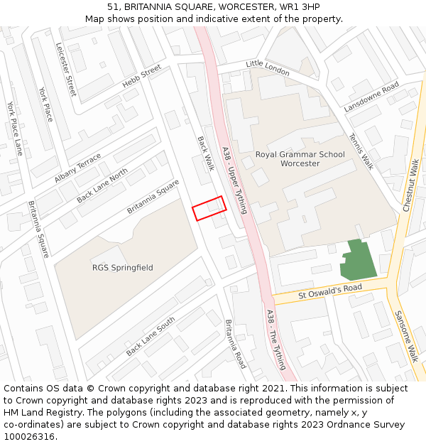 51, BRITANNIA SQUARE, WORCESTER, WR1 3HP: Location map and indicative extent of plot