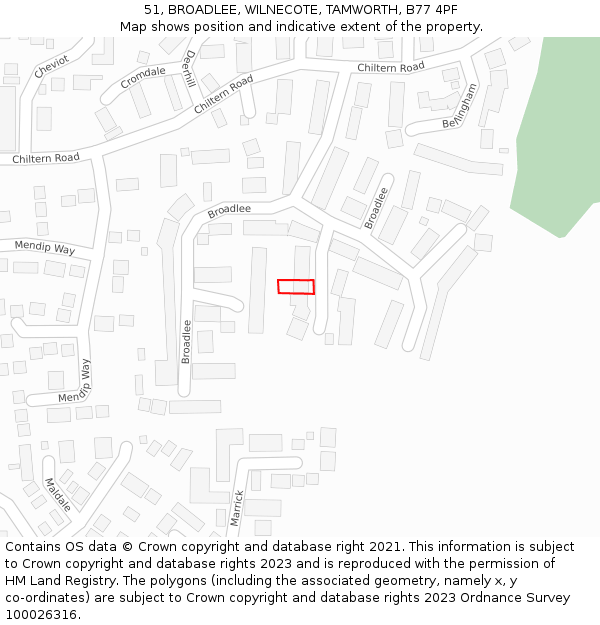 51, BROADLEE, WILNECOTE, TAMWORTH, B77 4PF: Location map and indicative extent of plot