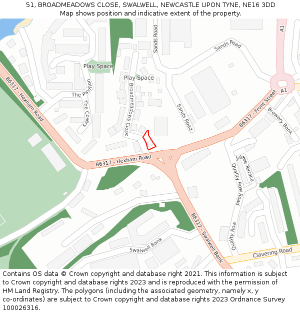 51, BROADMEADOWS CLOSE, SWALWELL, NEWCASTLE UPON TYNE, NE16 3DD: Location map and indicative extent of plot