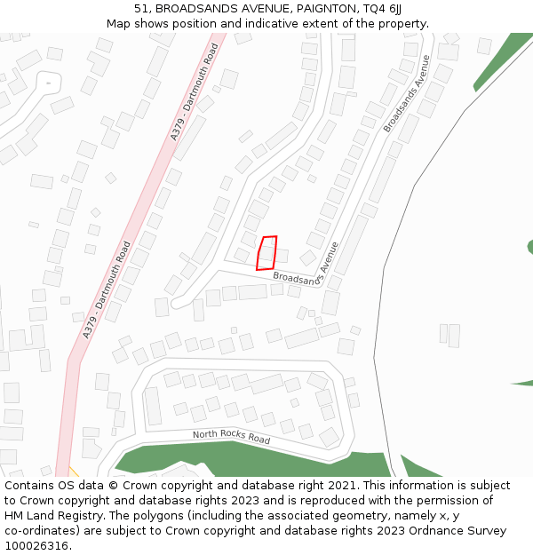 51, BROADSANDS AVENUE, PAIGNTON, TQ4 6JJ: Location map and indicative extent of plot