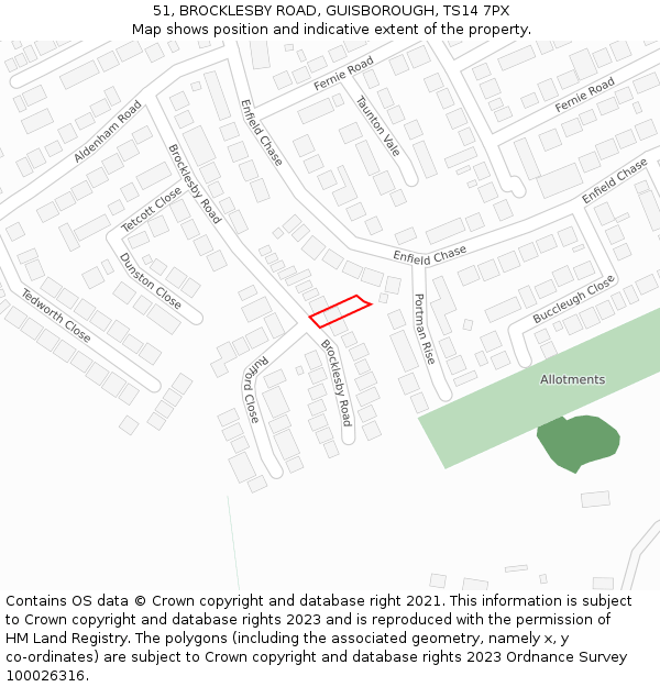 51, BROCKLESBY ROAD, GUISBOROUGH, TS14 7PX: Location map and indicative extent of plot