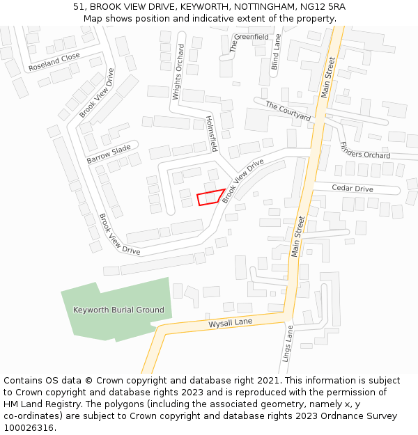 51, BROOK VIEW DRIVE, KEYWORTH, NOTTINGHAM, NG12 5RA: Location map and indicative extent of plot
