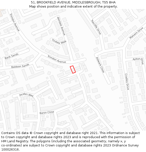 51, BROOKFIELD AVENUE, MIDDLESBROUGH, TS5 8HA: Location map and indicative extent of plot