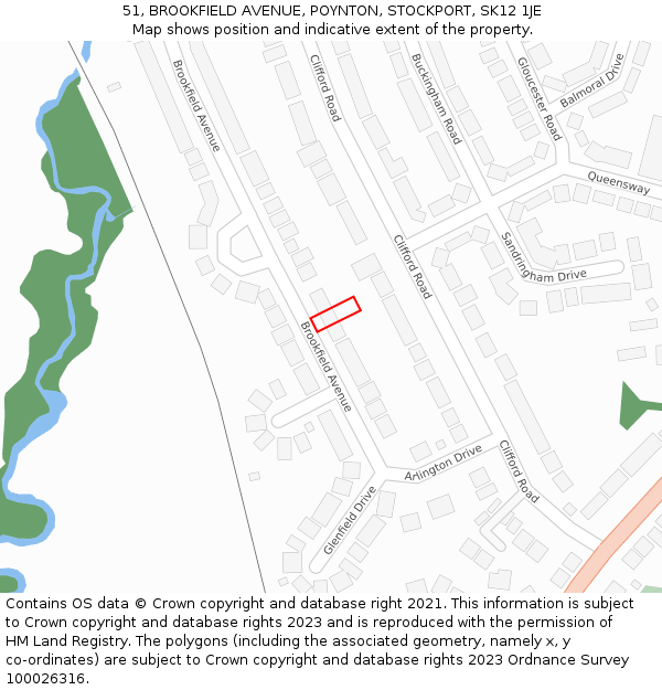 51, BROOKFIELD AVENUE, POYNTON, STOCKPORT, SK12 1JE: Location map and indicative extent of plot