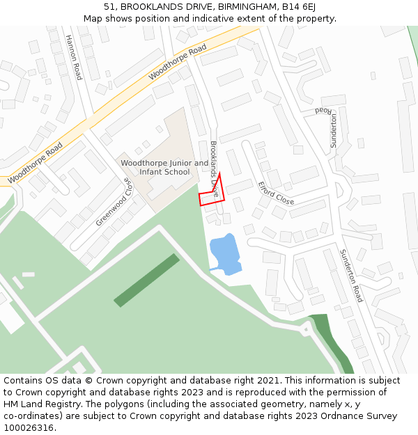 51, BROOKLANDS DRIVE, BIRMINGHAM, B14 6EJ: Location map and indicative extent of plot