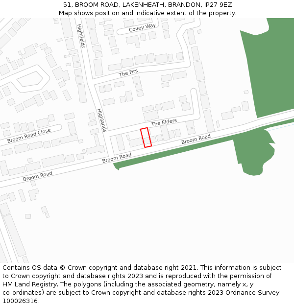 51, BROOM ROAD, LAKENHEATH, BRANDON, IP27 9EZ: Location map and indicative extent of plot