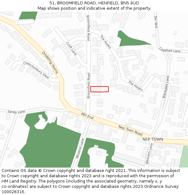 51, BROOMFIELD ROAD, HENFIELD, BN5 9UD: Location map and indicative extent of plot