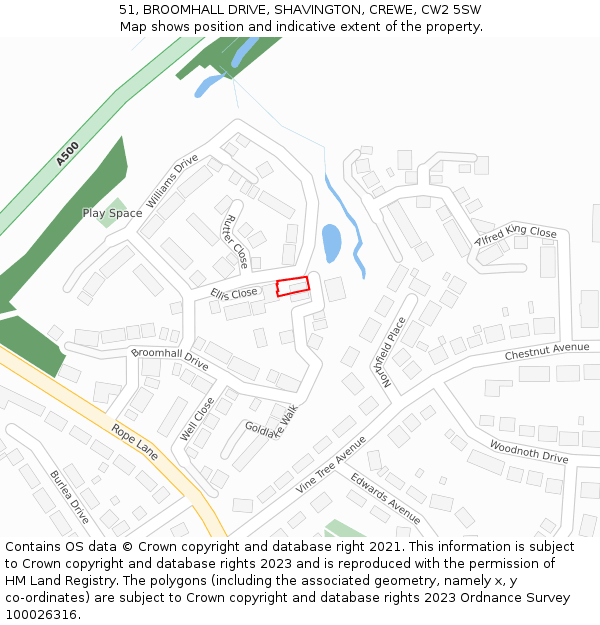 51, BROOMHALL DRIVE, SHAVINGTON, CREWE, CW2 5SW: Location map and indicative extent of plot