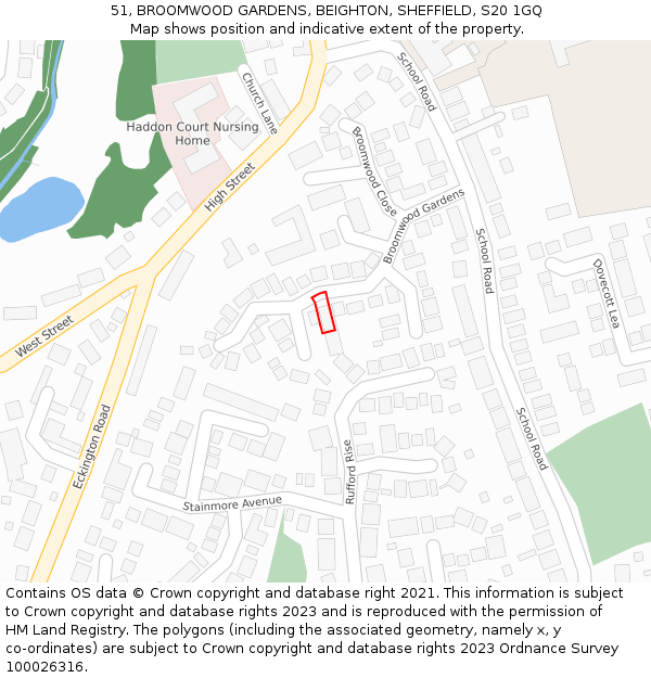 51, BROOMWOOD GARDENS, BEIGHTON, SHEFFIELD, S20 1GQ: Location map and indicative extent of plot