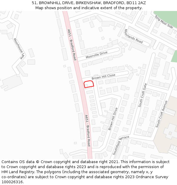 51, BROWNHILL DRIVE, BIRKENSHAW, BRADFORD, BD11 2AZ: Location map and indicative extent of plot