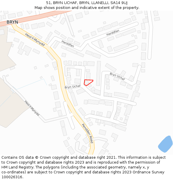 51, BRYN UCHAF, BRYN, LLANELLI, SA14 9UJ: Location map and indicative extent of plot