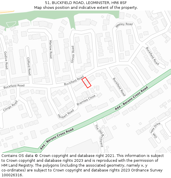 51, BUCKFIELD ROAD, LEOMINSTER, HR6 8SF: Location map and indicative extent of plot