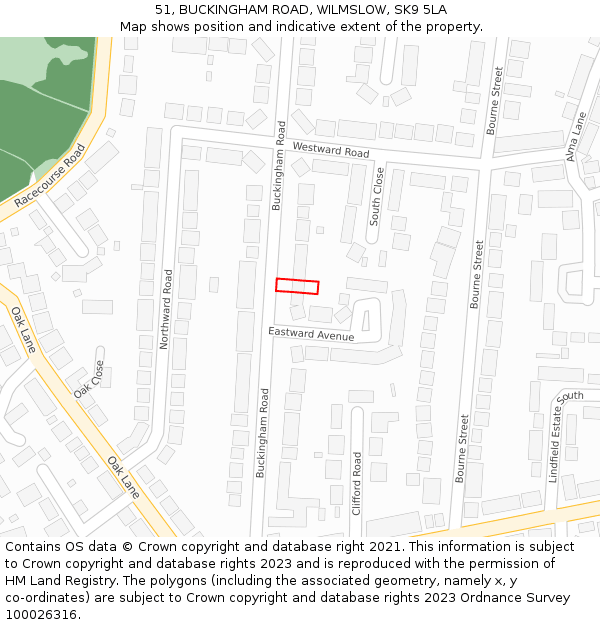 51, BUCKINGHAM ROAD, WILMSLOW, SK9 5LA: Location map and indicative extent of plot