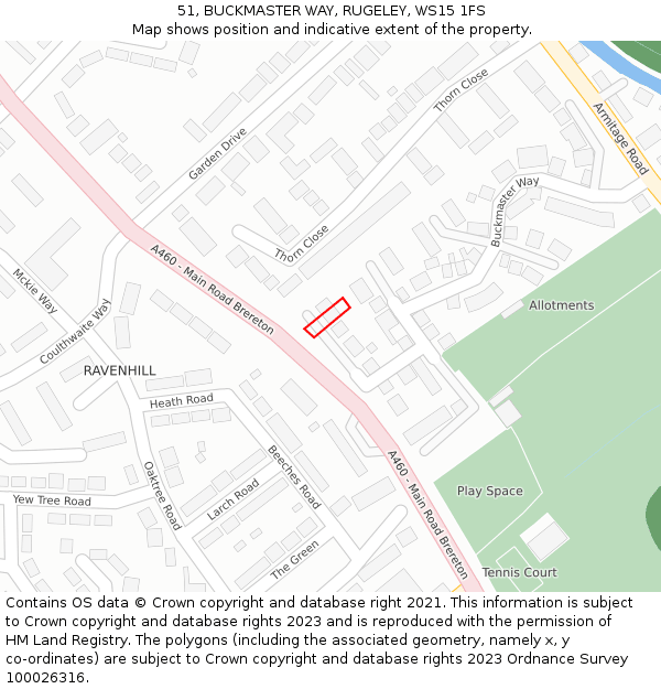 51, BUCKMASTER WAY, RUGELEY, WS15 1FS: Location map and indicative extent of plot