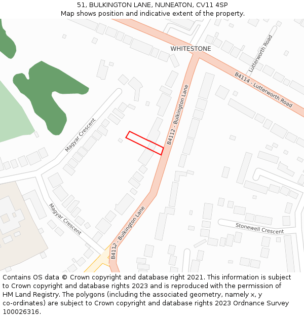 51, BULKINGTON LANE, NUNEATON, CV11 4SP: Location map and indicative extent of plot