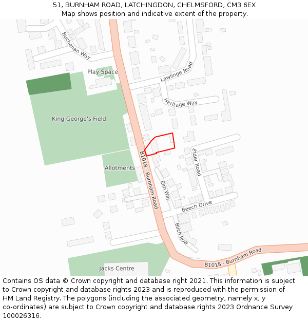 51, BURNHAM ROAD, LATCHINGDON, CHELMSFORD, CM3 6EX: Location map and indicative extent of plot