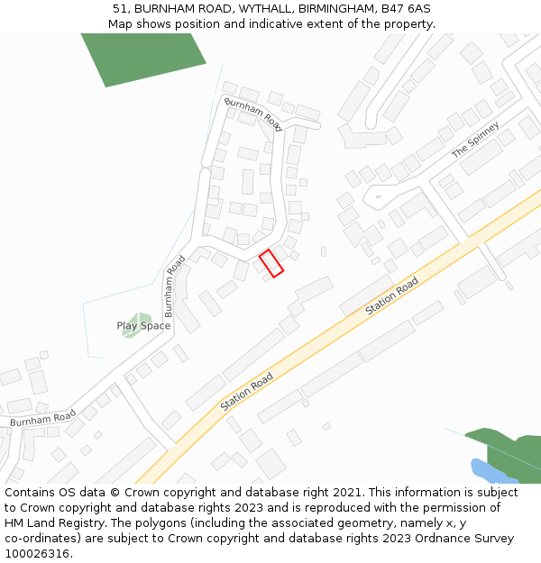 51, BURNHAM ROAD, WYTHALL, BIRMINGHAM, B47 6AS: Location map and indicative extent of plot