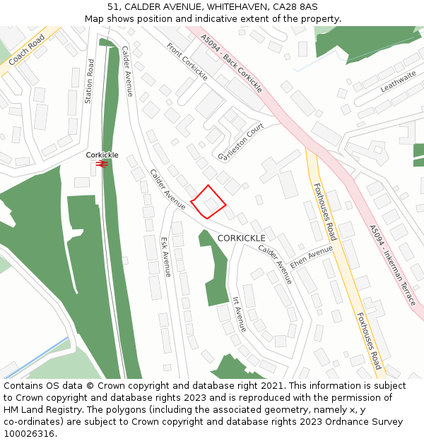 51, CALDER AVENUE, WHITEHAVEN, CA28 8AS: Location map and indicative extent of plot