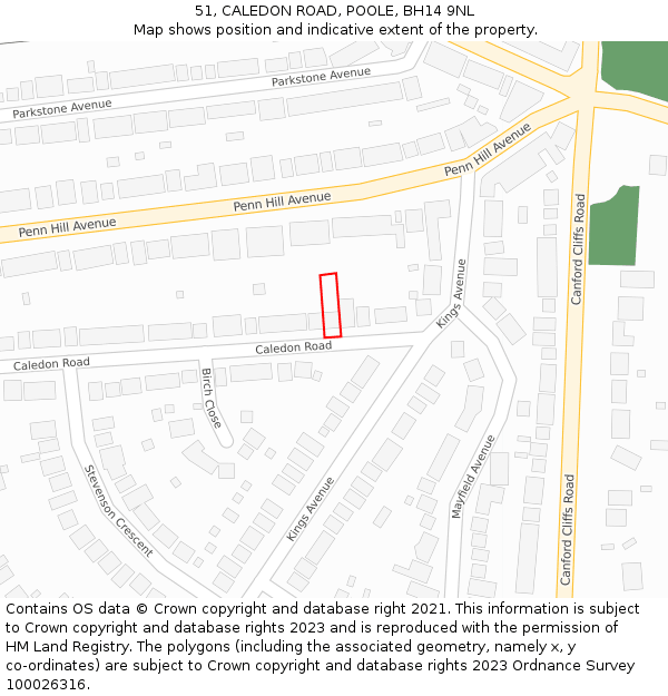 51, CALEDON ROAD, POOLE, BH14 9NL: Location map and indicative extent of plot