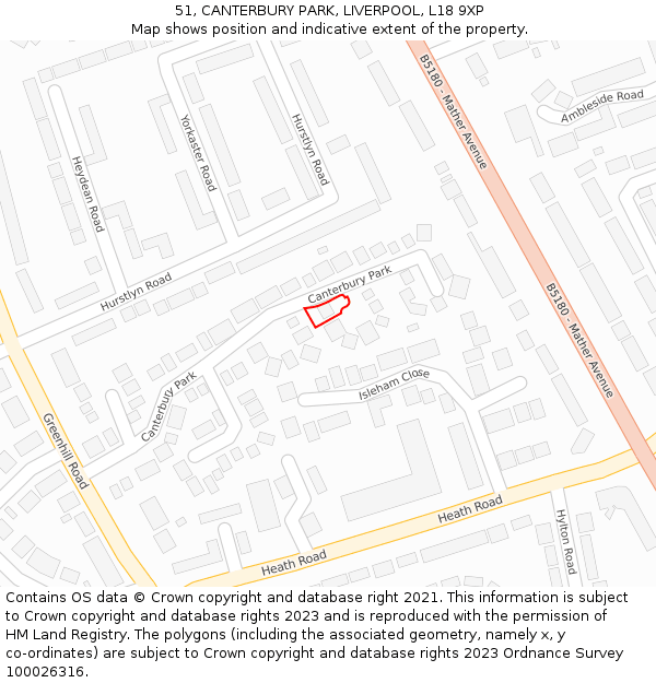 51, CANTERBURY PARK, LIVERPOOL, L18 9XP: Location map and indicative extent of plot