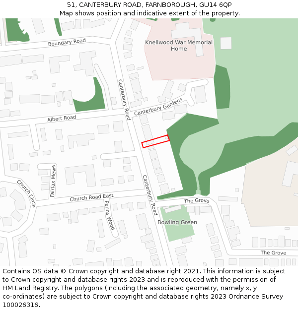 51, CANTERBURY ROAD, FARNBOROUGH, GU14 6QP: Location map and indicative extent of plot