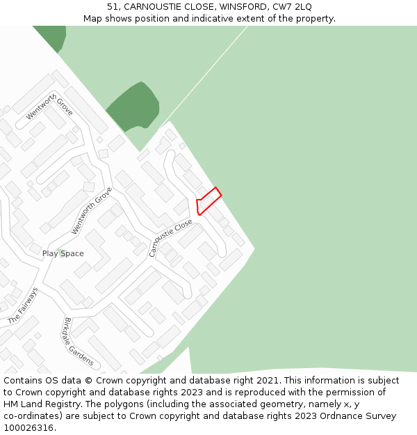 51, CARNOUSTIE CLOSE, WINSFORD, CW7 2LQ: Location map and indicative extent of plot