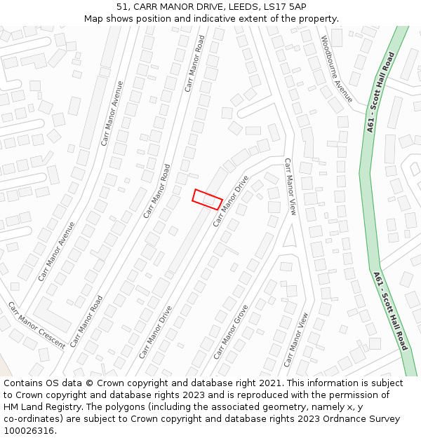 51, CARR MANOR DRIVE, LEEDS, LS17 5AP: Location map and indicative extent of plot