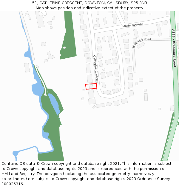 51, CATHERINE CRESCENT, DOWNTON, SALISBURY, SP5 3NR: Location map and indicative extent of plot
