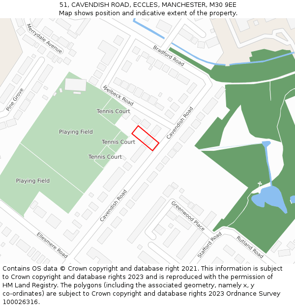 51, CAVENDISH ROAD, ECCLES, MANCHESTER, M30 9EE: Location map and indicative extent of plot