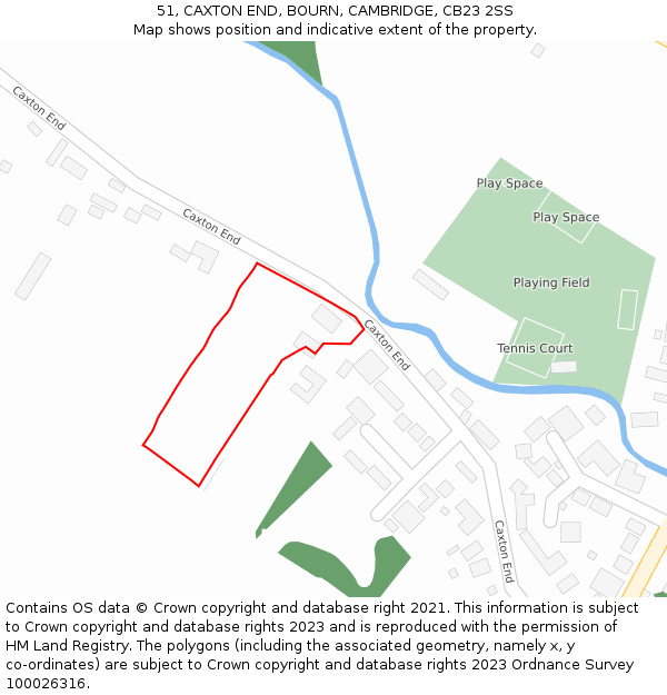 51, CAXTON END, BOURN, CAMBRIDGE, CB23 2SS: Location map and indicative extent of plot