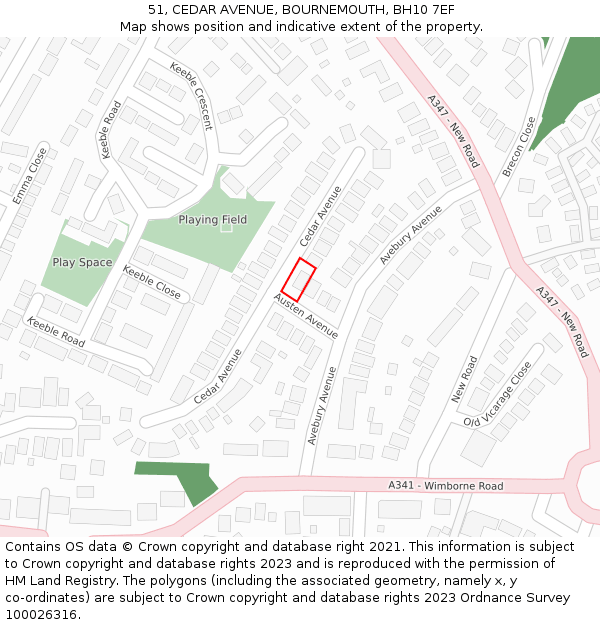 51, CEDAR AVENUE, BOURNEMOUTH, BH10 7EF: Location map and indicative extent of plot