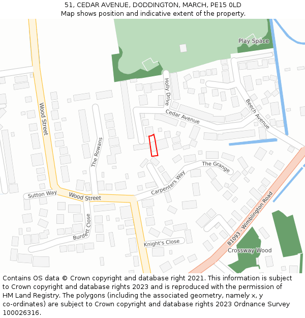 51, CEDAR AVENUE, DODDINGTON, MARCH, PE15 0LD: Location map and indicative extent of plot