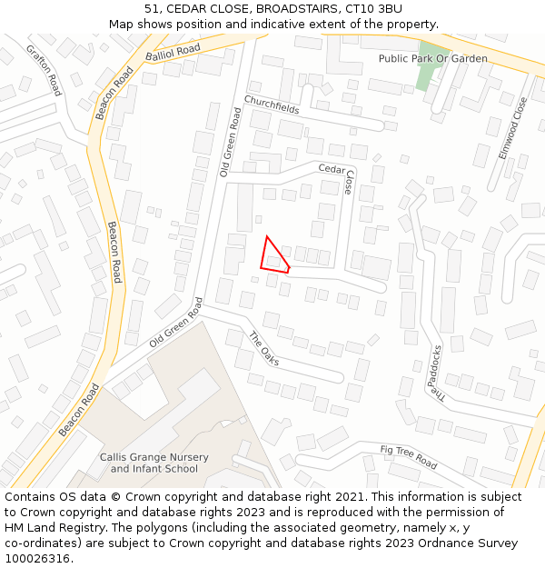 51, CEDAR CLOSE, BROADSTAIRS, CT10 3BU: Location map and indicative extent of plot