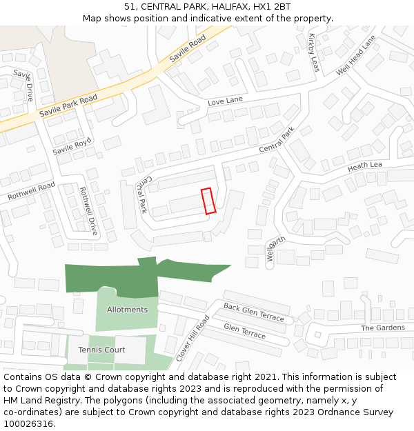 51, CENTRAL PARK, HALIFAX, HX1 2BT: Location map and indicative extent of plot