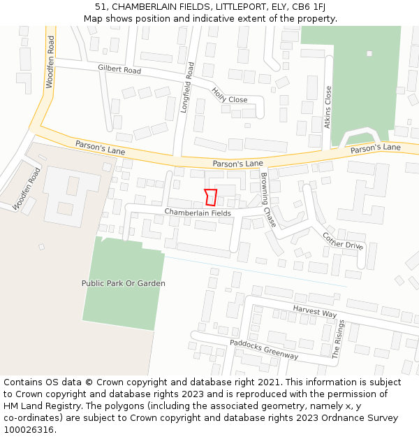 51, CHAMBERLAIN FIELDS, LITTLEPORT, ELY, CB6 1FJ: Location map and indicative extent of plot