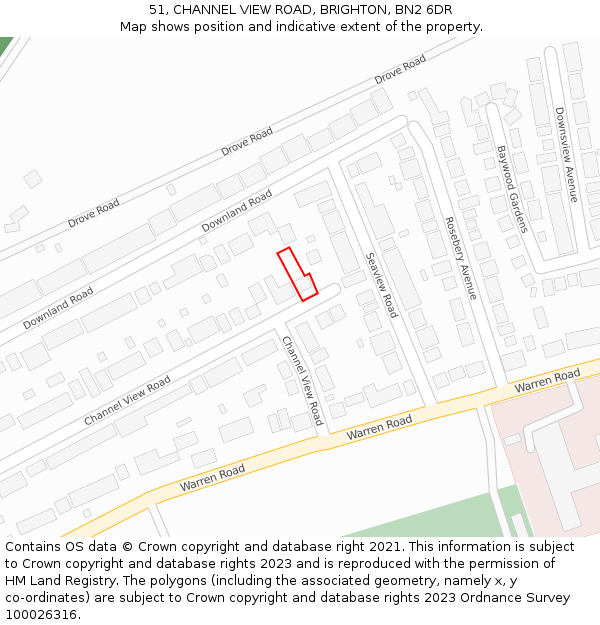 51, CHANNEL VIEW ROAD, BRIGHTON, BN2 6DR: Location map and indicative extent of plot