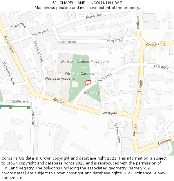 51, CHAPEL LANE, LINCOLN, LN1 3AZ: Location map and indicative extent of plot