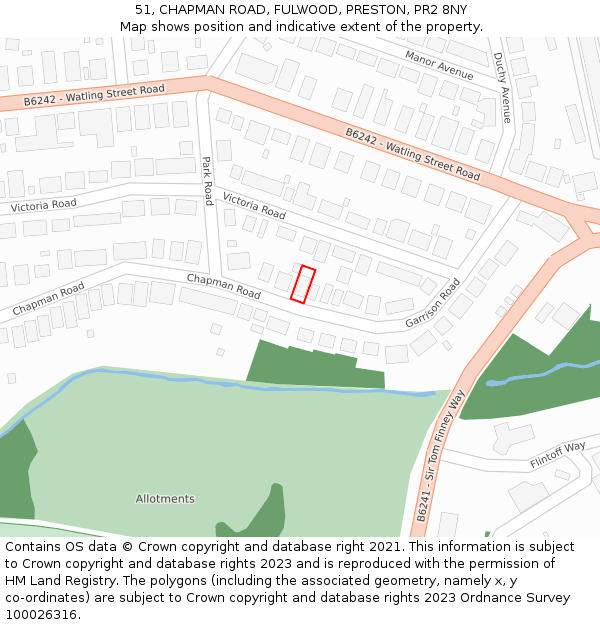 51, CHAPMAN ROAD, FULWOOD, PRESTON, PR2 8NY: Location map and indicative extent of plot