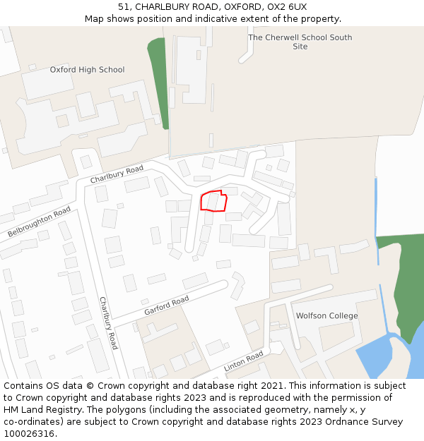 51, CHARLBURY ROAD, OXFORD, OX2 6UX: Location map and indicative extent of plot