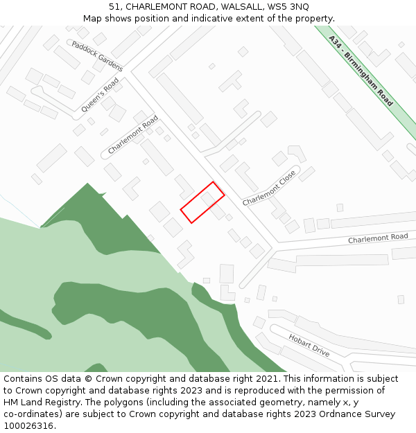51, CHARLEMONT ROAD, WALSALL, WS5 3NQ: Location map and indicative extent of plot