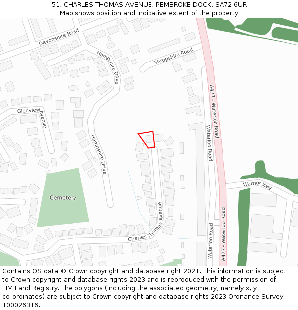 51, CHARLES THOMAS AVENUE, PEMBROKE DOCK, SA72 6UR: Location map and indicative extent of plot