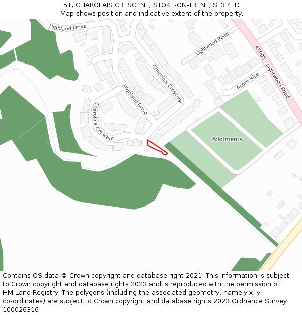 51, CHAROLAIS CRESCENT, STOKE-ON-TRENT, ST3 4TD: Location map and indicative extent of plot