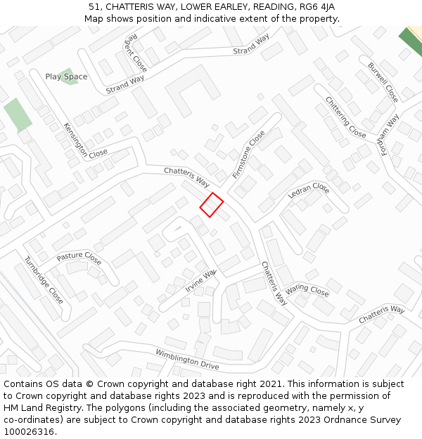 51, CHATTERIS WAY, LOWER EARLEY, READING, RG6 4JA: Location map and indicative extent of plot