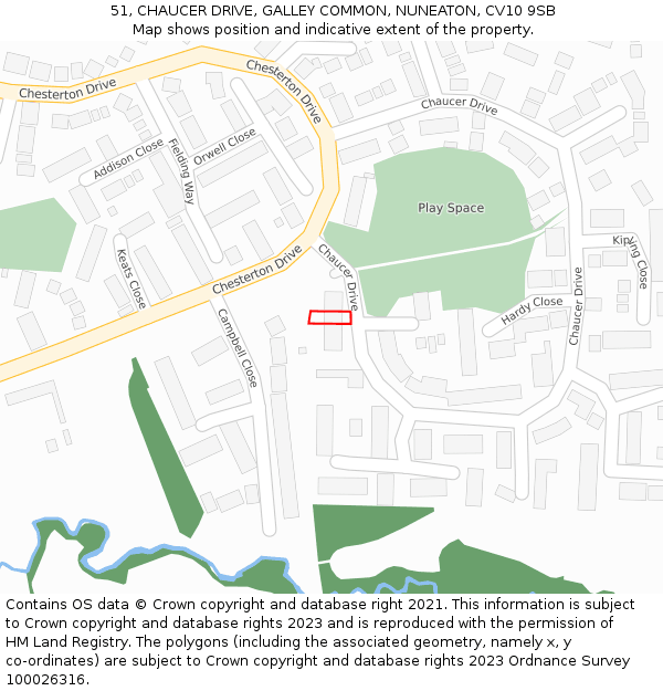 51, CHAUCER DRIVE, GALLEY COMMON, NUNEATON, CV10 9SB: Location map and indicative extent of plot
