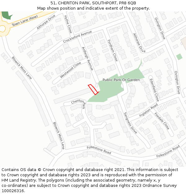 51, CHERITON PARK, SOUTHPORT, PR8 6QB: Location map and indicative extent of plot