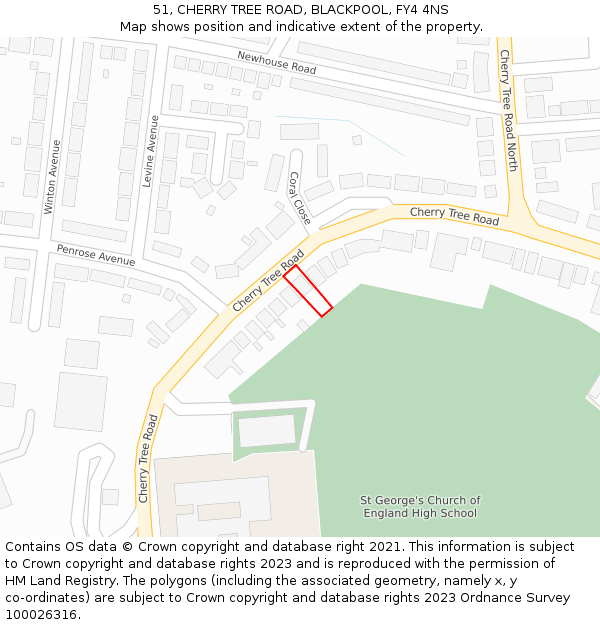 51, CHERRY TREE ROAD, BLACKPOOL, FY4 4NS: Location map and indicative extent of plot